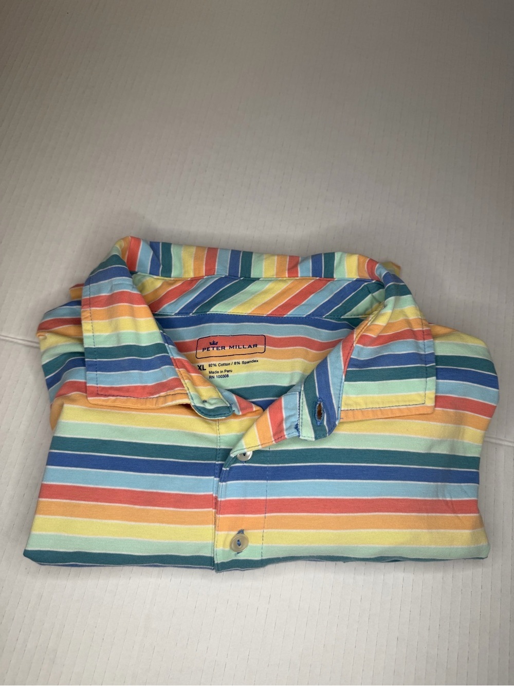 Peter Millar Mens XL Multi Color Striped Cotton Stretch Pocket Polo Shirt